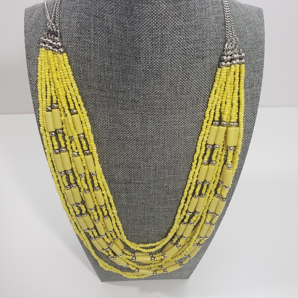 Yellow Bead Multi Stran Necklace